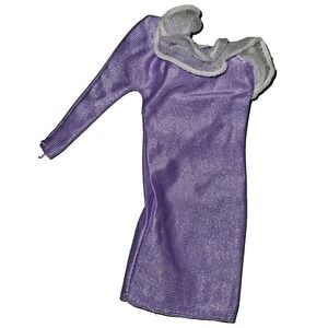 Barbie Off Shoulder One Sleeve Purple Ruffle Dress Doll Clothes Accessories RARE